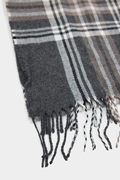 DeFacto F4182Axar104 Anthracite Men's Checkered Woven Scarf