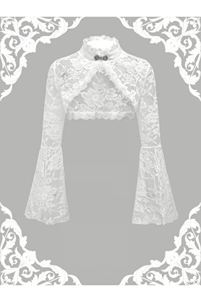 Mournbelle Victorian / Vintage Beyaz Gelin Gelinlik Üzeri Dantel Bolero