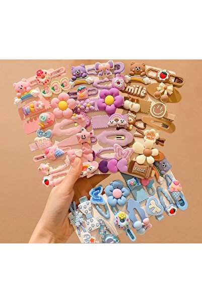 Çağla Accessories 10 Adet Yumuşak Silikon Aplikeli Pens Toka Seti - Trend Kız...