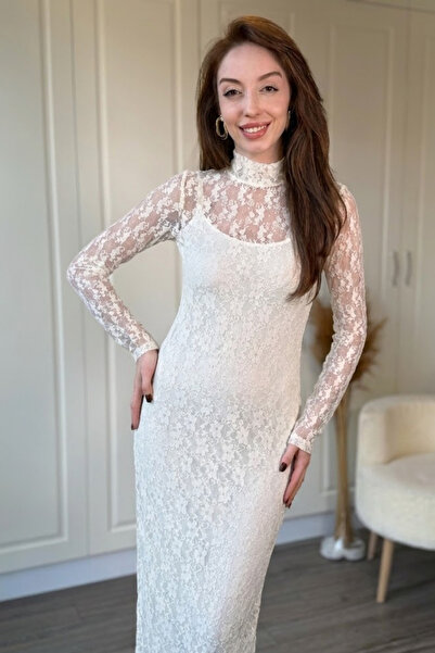 Dilay Gökoğlu Butik Mock Neck Lace Elegant Midi Dress