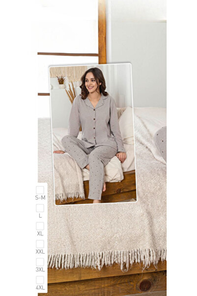 İpek Women's Long Sleeve Front Button Polka Dot Pajama Set