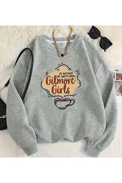 LELVANİ Hanorac gri cu imprimeu GILMORE GIRLS, cu guler tip bicicletă