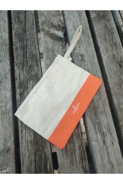 JANJAN Portfolio Bag, Clutch Bag, Strap Handbag and Wallet, Natural Canvas Handbag