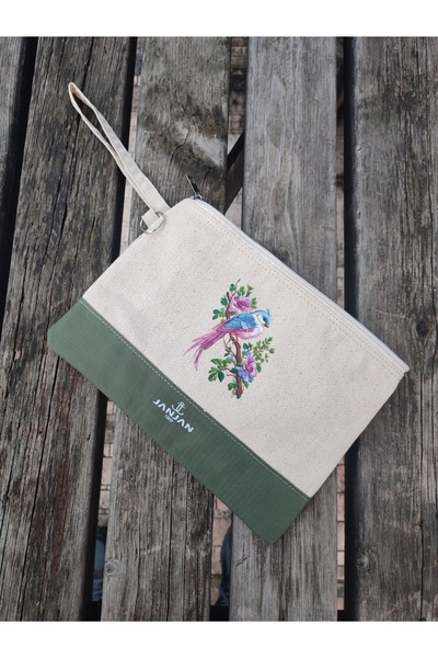 JANJAN Portfolio Bag, Clutch Bag, Strap Handbag and Wallet, Natural Canvas Handbag