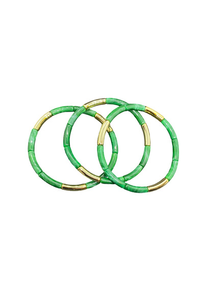 FM 💚   Green and Gold Colored Acrylic Bijouterie Bracelet Set — Elegance in Harmony with Nature