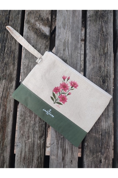 JANJAN Portfolio Bag, Clutch Bag, Strap Handbag and Wallet, Natural Canvas Handbag