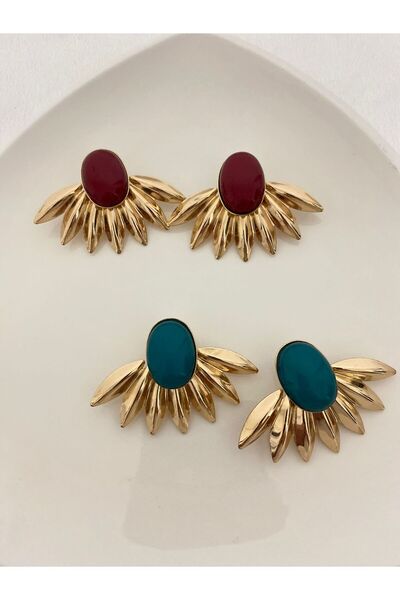 BIJUTERI Stone Detailed Fan Earrings