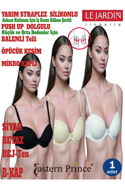 Le Jardin Push-Up Padded Underwire Bra Micro Coverage Half Strapless Silicone...