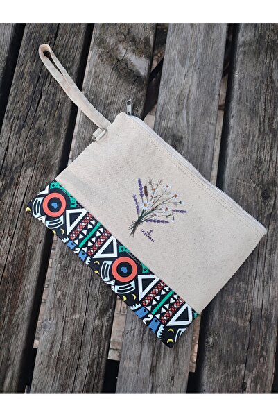 JANJAN Portfolio Bag, Clutch Bag, Strap Handbag and Wallet, Natural Canvas Handbag