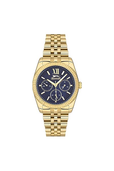 Slazenger Sl.09.1947.4.09 Women's Wristwatch |   35mm Gold Color Case, Dark Blue Dial
