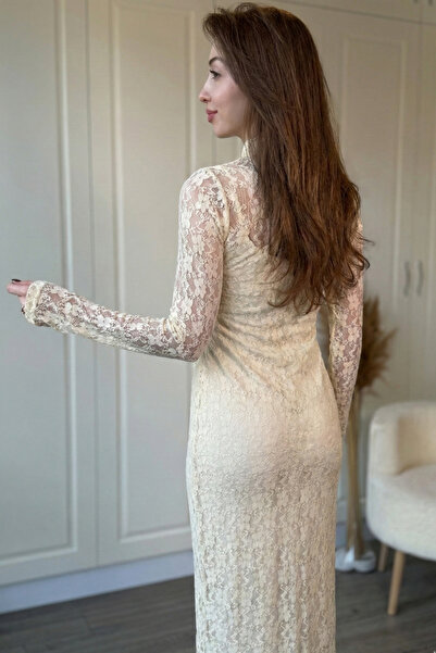 Dilay Gökoğlu Butik Mock Neck Lace Elegant Midi Dress