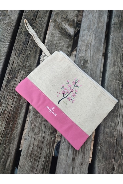 JANJAN Portfolio Bag, Clutch Bag, Strap Handbag and Wallet, Natural Canvas Handbag