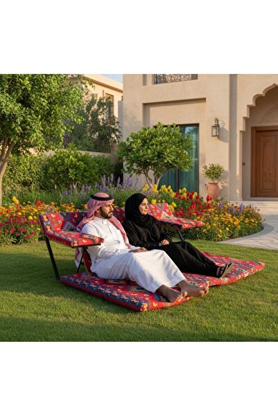 China A luxurious floor seat designed for gardens, chalets, desert, and seaside settings; a sophisticated design inspired by Najdi patterns.