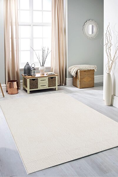Esperya Home Rölyef Halı Yolluk Krem | Kaymaz Taban | Makinada Yıkanabilir | ...