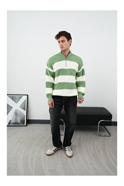 perasttesktil Men's Mock Neck Zippered Oversized Knitwear