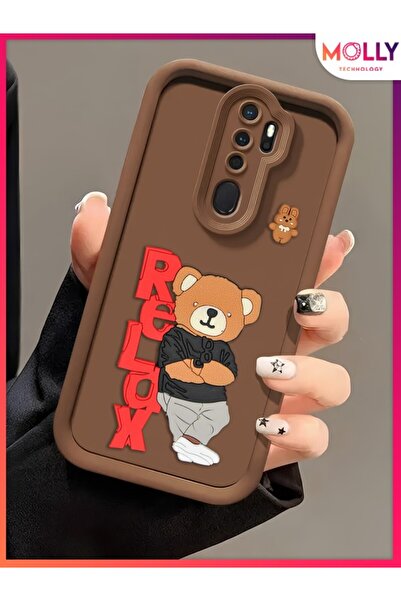 Molly حافظة سيليكون بنقش دب تيدي ثلاثي الأبعاد بحواف سميكة بلون بني فاتح لهات...