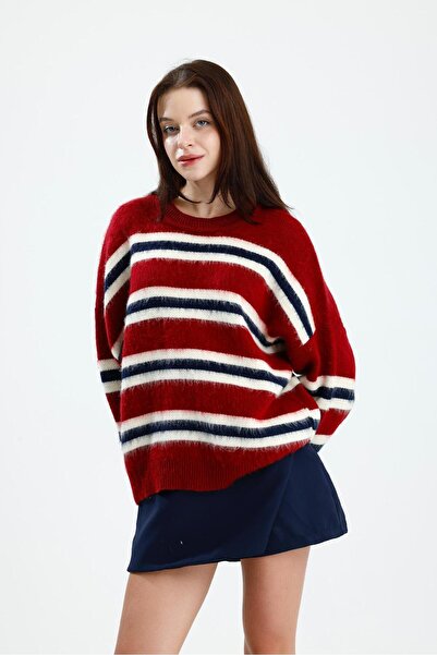Rawanda Striped Fleece-Lined Sweater Burgundy