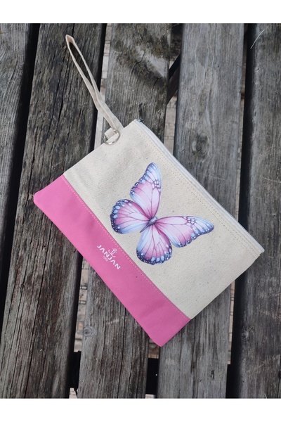 JANJAN Portfolio Bag, Clutch Bag, Strap Handbag and Wallet, Natural Canvas Handbag