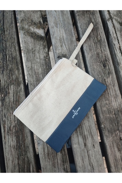 JANJAN Portfolio Bag, Clutch Bag, Strap Handbag and Wallet, Natural Canvas Handbag