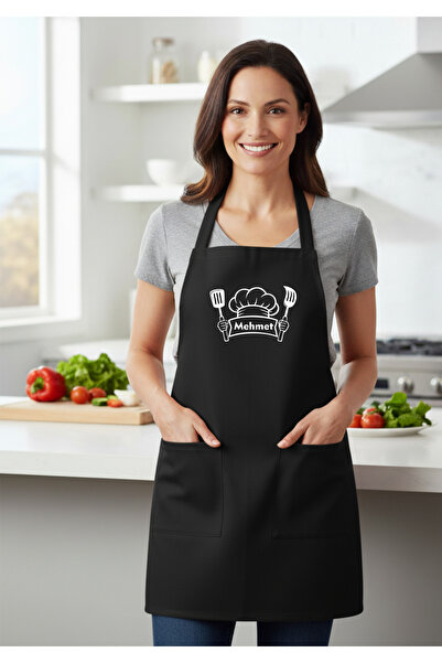 yeşil baskı merkezi Chef Baskılı 2 cepli boydan askılı belden bağlamalı mutfa...