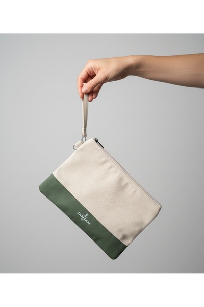 JANJAN Portfolio Bag, Clutch Bag, Strap Handbag and Wallet, Natural Canvas Handbag