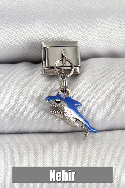Nehir 316L Steel Dangle Shark Model Silver Color Nomination Charm Valentine's...