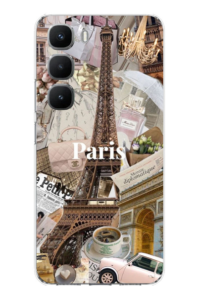 TechTree حافظة سيليكون متوافقة مع هاتف Infinix Hot 60 Pro بتصميم باريس كولاج B مطبوع