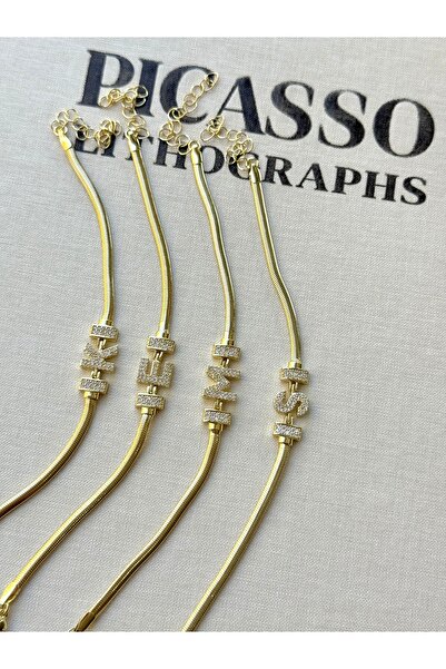 kems jewels Zirkon Taşlı Altın Kaplama S Harfi Bileklik