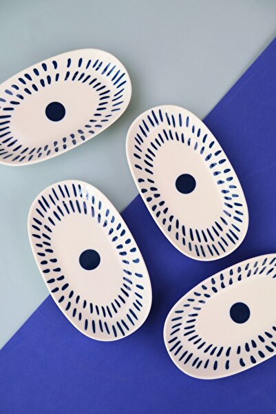 tabakevi Tabak Evi Porcelain Spotty Oval Boat Plate 19X11X2,50Cm 4 Pieces