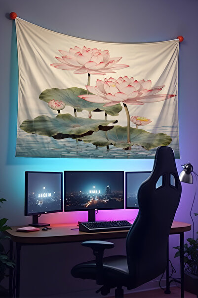 Halura Lotus Çiçek Desenli Duvar Örtüsü– Kaliteli Kumaş, Oda Dekoru Tapestry ...