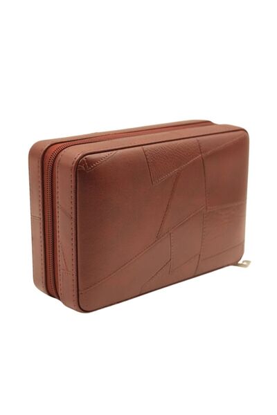 COHİBA Dahili Çakmaklı Bordo Desenli Deri Puro Taşıma Çantası - Seyahat Humidoru