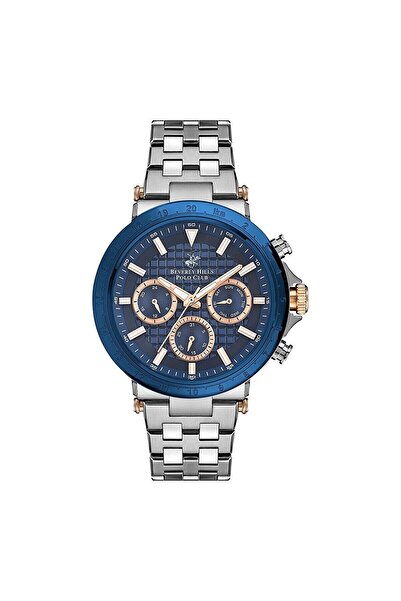 Beverly Hills Polo Club Bp3143X.390 Men's Wristwatch | 44mm Silver-Blue Steel Case, Navy Blue Dial