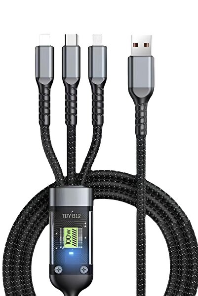 WANNA PROTECT 4 in 1 100 Watt Type-C iPhone Lightning Android Halat Örgülü Kı...