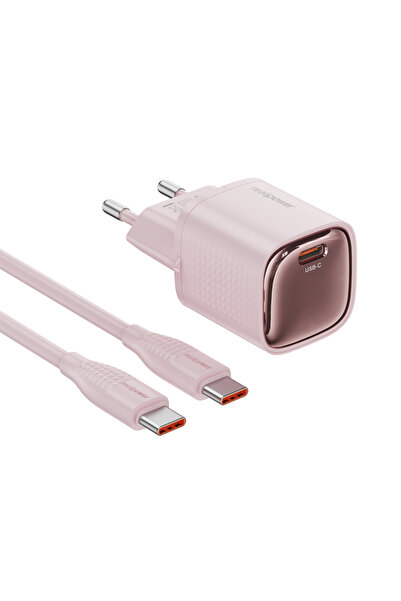 realpower GaN 30W USB-C hızlı şarj cihazı ve kablo set pembe (USB-C - USB-C 6...
