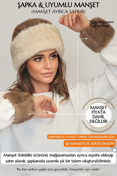 Mağazam Online Premium British Royal Style Kalpak Hat Women's Winter Beanie Plush Faux Fur