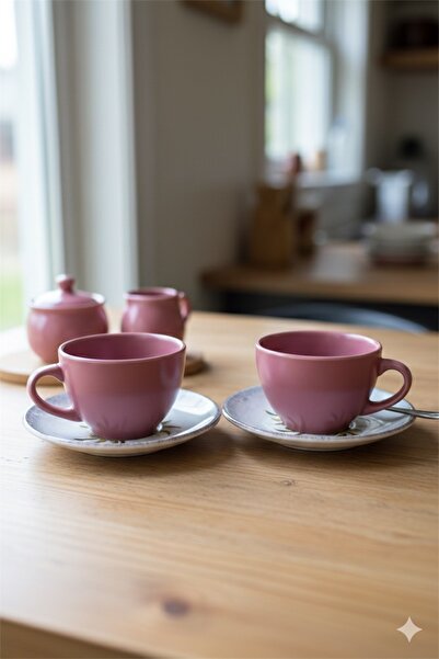silvia home decor 2’li Seramik Pembe Çay Fincanı Seti 240 cc