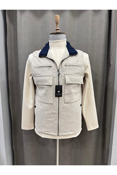 Tony Montana TONYMONTANA BEJ RENGİ YAKASI KUMAŞ YELEK