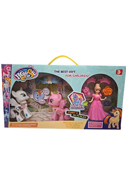 Horse Set de jucarie cu 2 ponei + printesa + 6 clamite reale 42cm