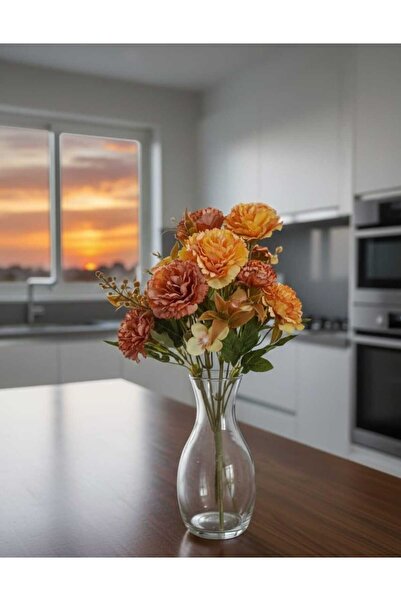 ENRUFLORA Yapay Eskitme Karanfil Sarı Turuncu 27 cm Ev Salon Balkon Bahçe Dek...
