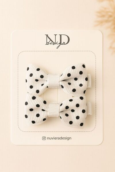 Nuviera Design Beyaz Puantiyeli Klips Toka - 2'li Set