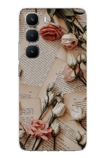 TechTree Infinix Hot 60 Pro Compatible Retro Newspaper Roses Design Designed B Printed Silicone Case