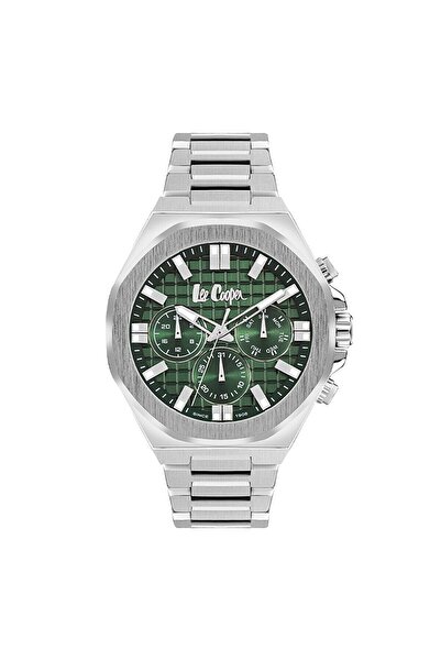 Lee Cooper Lc07982.370 Men's Wristwatch | 46 mm Green Patterned Dial, Steel Case, Multifunction with Calendar