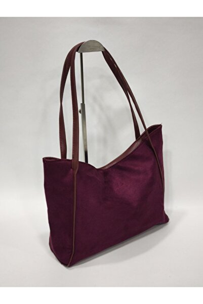 adissa collection سوفت ماكسي - حقيبة كتف كبيرة ذات مظهر ناعم من الجلد السويدي |   حقيبة تسوق منتفخة باللون الأحمر الداكن