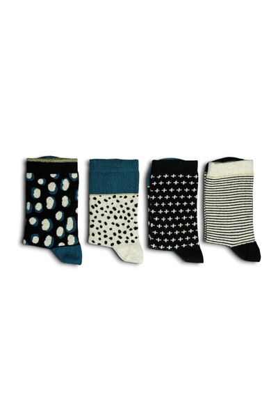 Rumon Cotton Patterned Women's Socks Set of 4 Different Patterns