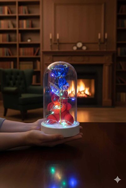 shop Fanus İçerisinde Ayıcıklı LED Işıklı Sonsuzluk Gülü Yılbaşı hediyesi