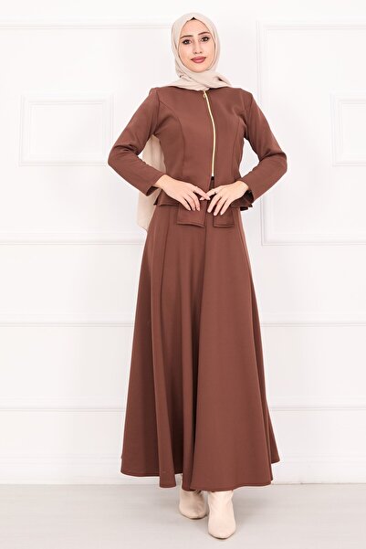 Esre Store 4558 - Set Hijab dublu din material Scuba, maro