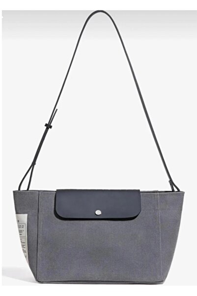 gül sezgin butik Women's Gray Color Tarnished Canvas Covered Shoulder Bag
