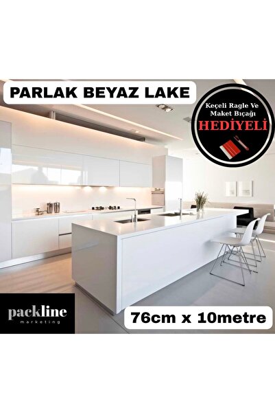 Packline Marketing Sjajna bela lepljiva folija za kuhinjske ormariće i prekri...