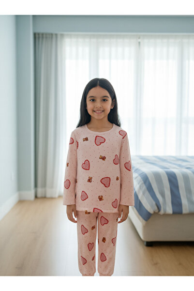 GUM GUM KİDS طقم بيجامة أطفال من القطن بنسبة 100% بنمط تيدي بير الوردي – قلب ...