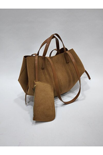 adissa collection Süet Shopper - Yumuşak Süet Görünümlü Büyük Tote Çanta | Ek...